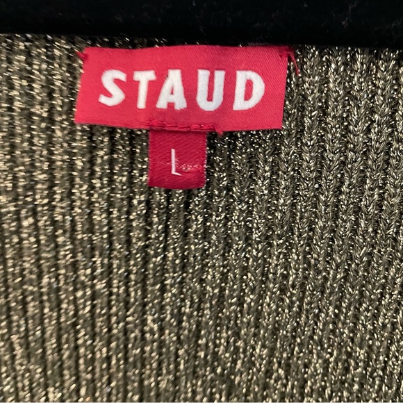 STAUD Cerro Metallic Ribbed-Knit Bustier Top Large. 13 - Picture 4 of 8